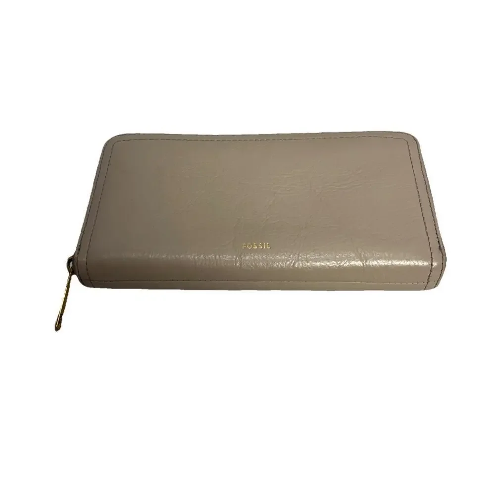 Fossil Sydney Leather Zip Long Wallet Gray Zip Around